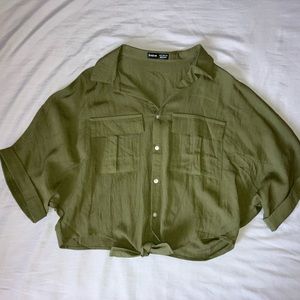 Army green crop top with adjustable tie